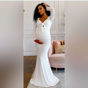 Chic White Long Sleeve Maternity Dress